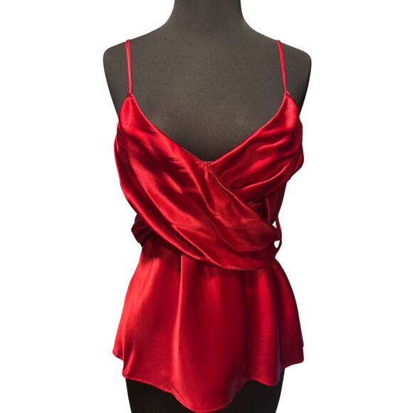 Boston Proper Tops - Boston Proper Red Silk Faux Wrap Plunging V Top Empire Waist Self Belt Sz 10